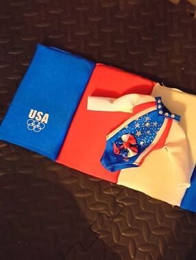 USA Olympic Red, White & Blue Gymnastics Leotard Set For Wellie Wisher Doll